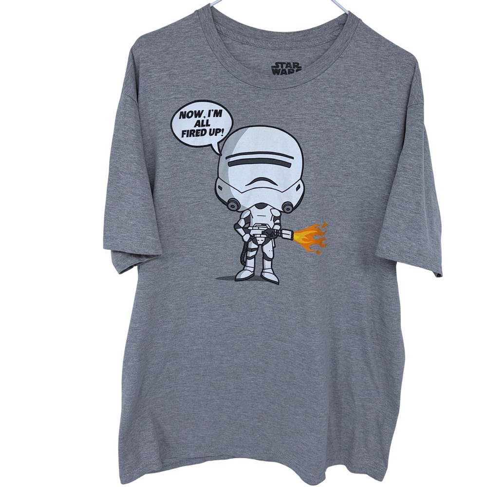 Star Wars Graphic T Shirt XL Men's Gray Now I'm Fired Up Stormtrooper Mad Engine
